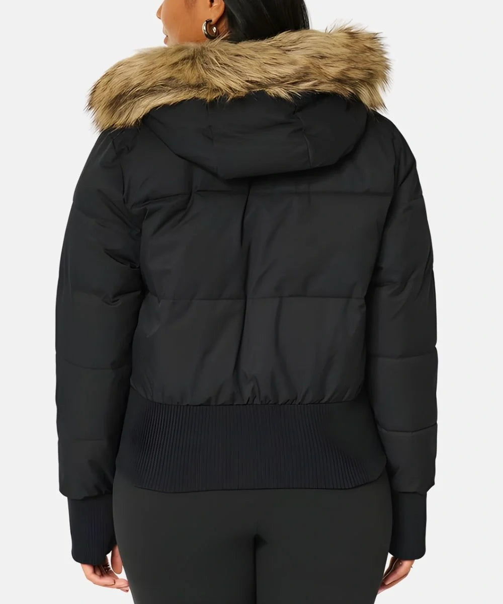 Chaqueta de Plumas Mujer con Capucha Piel Sintética
