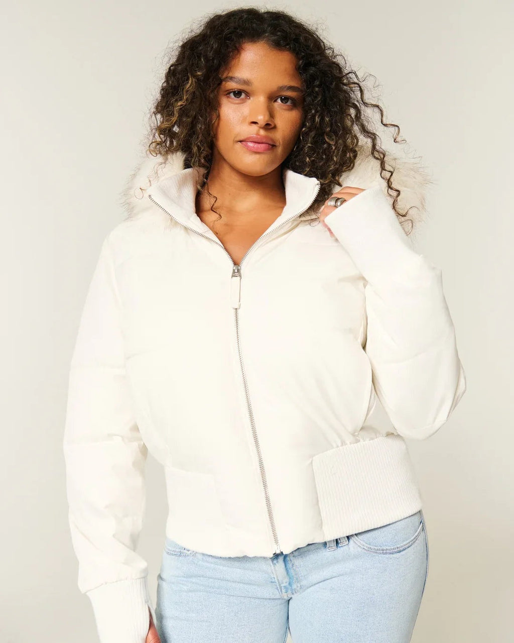 Chaqueta de Plumas Mujer con Capucha Piel Sintética