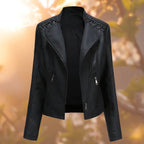Women's Faux Leather Biker Jacket with Zip Shoulder Detail