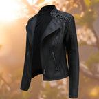 Women's Faux Leather Biker Jacket with Zip Shoulder Detail