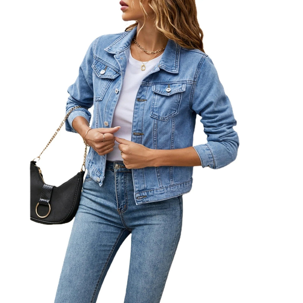Chaqueta Vaquera Mujer Corta Bolsillos