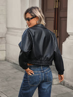Women's Faux Leather Bomber Jacket Zipper