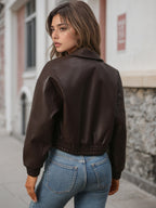 Women's Faux Leather Bomber Jacket Zipper