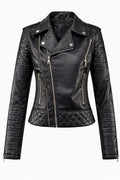 Chaqueta Motera de Polipiel Mujer Cremalleras Acolchada
