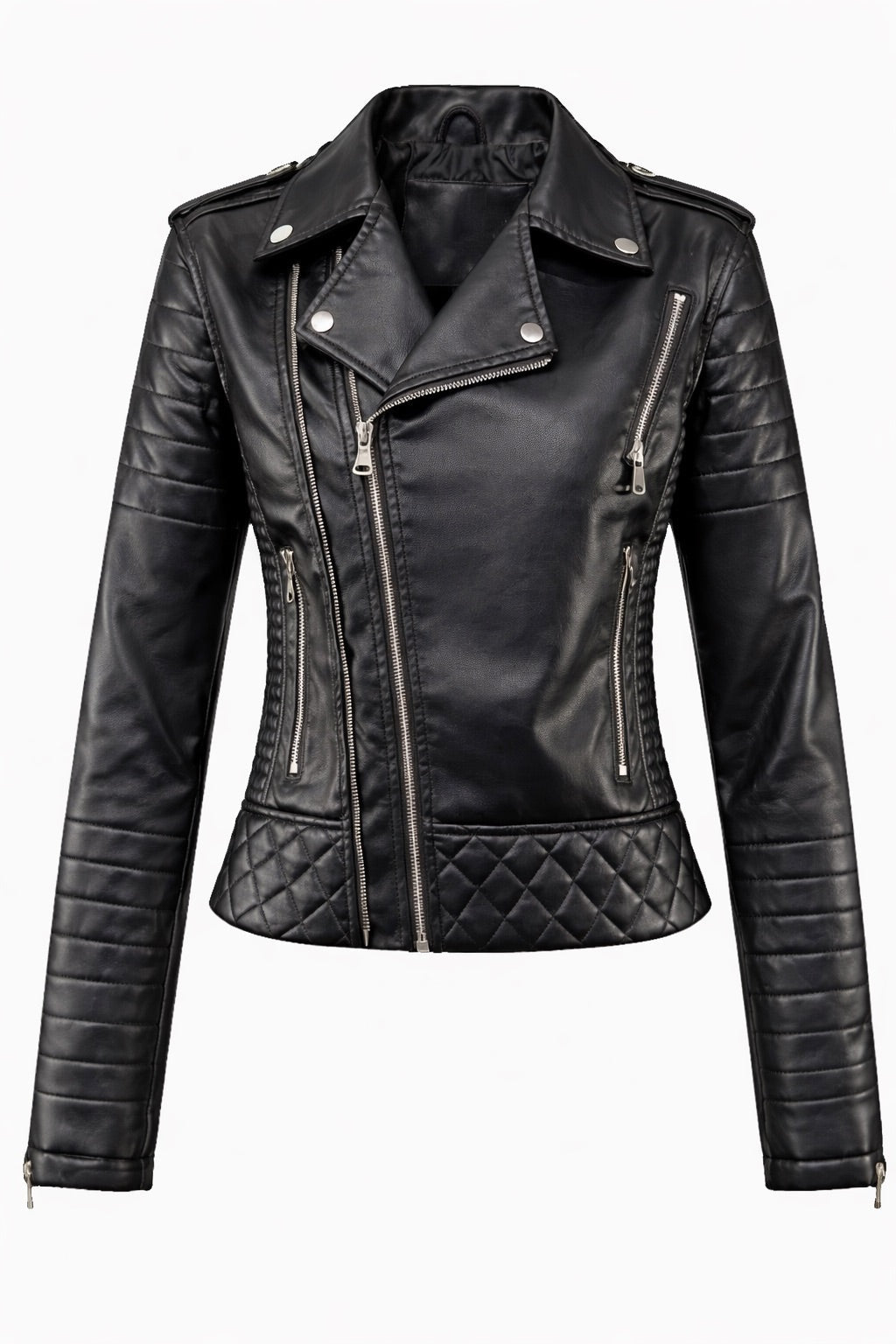 Chaqueta Motera de Polipiel Mujer Cremalleras Acolchada