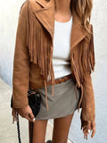 Chaqueta de Ante Mujer con Flecos Boho Corta