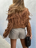Women's Short Boho Fringed Suede Jacket