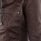 Women's Faux Leather Biker Jacket with Hood