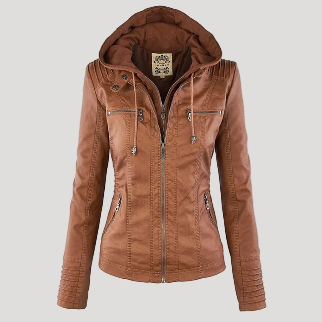 Chaqueta Motera de Polipiel Mujer con Capucha