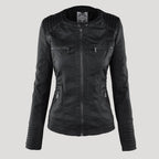 Women's Faux Leather Biker Jacket with Hood