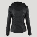 Women's Faux Leather Biker Jacket with Hood