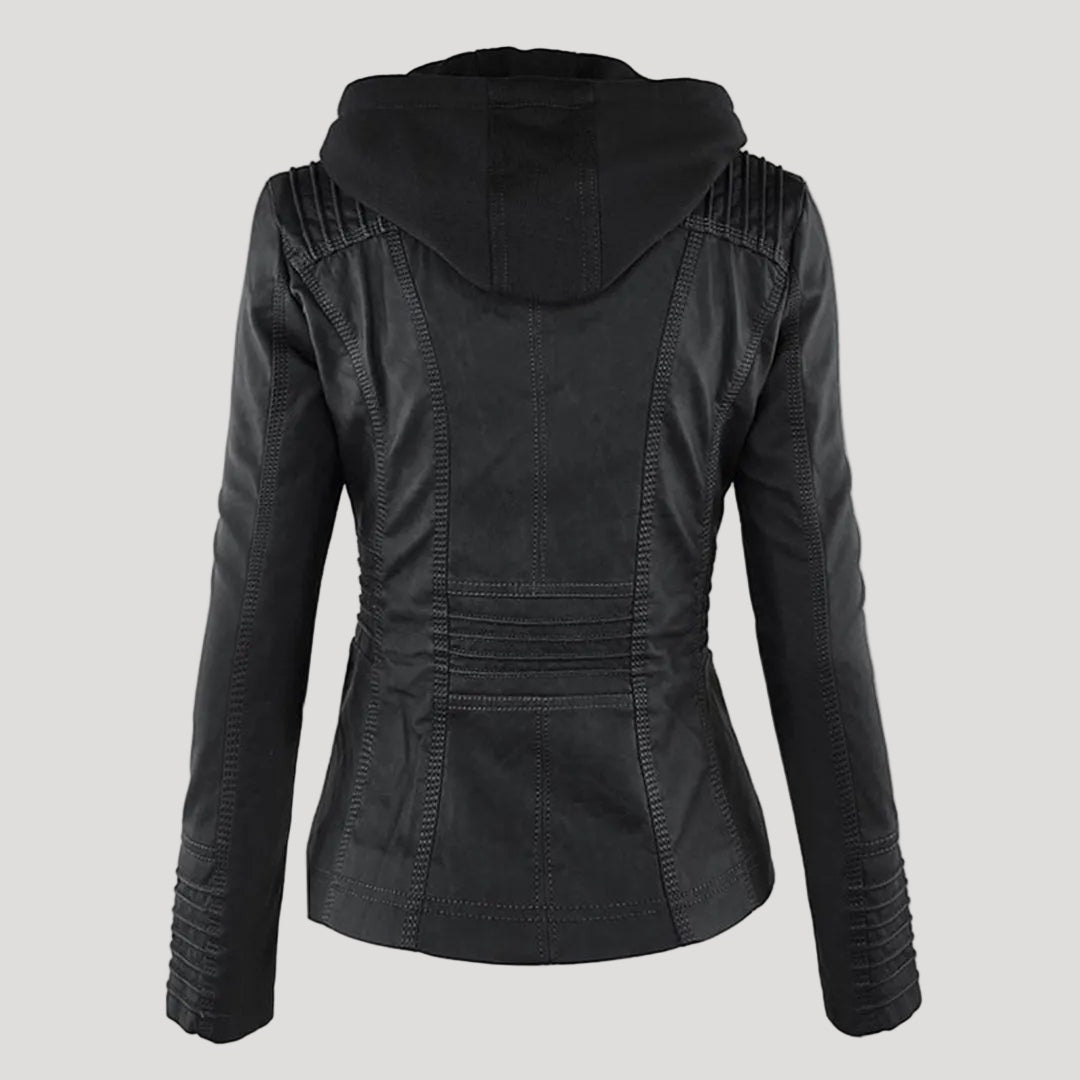 Chaqueta Motera de Polipiel Mujer con Capucha