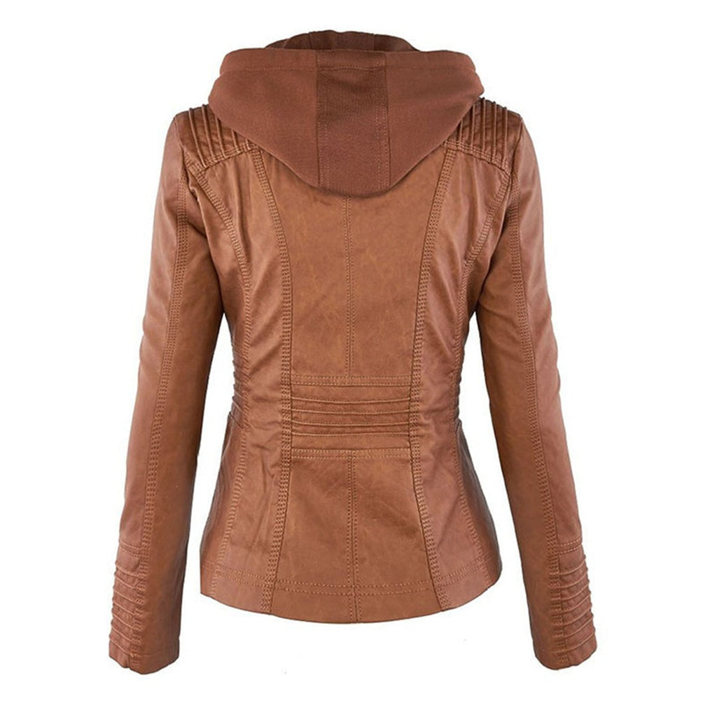 Chaqueta Motera de Polipiel Mujer con Capucha