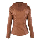 Women's Faux Leather Biker Jacket with Hood