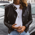 Cazadora Biker de Cuero Mujer Manga Acolchada