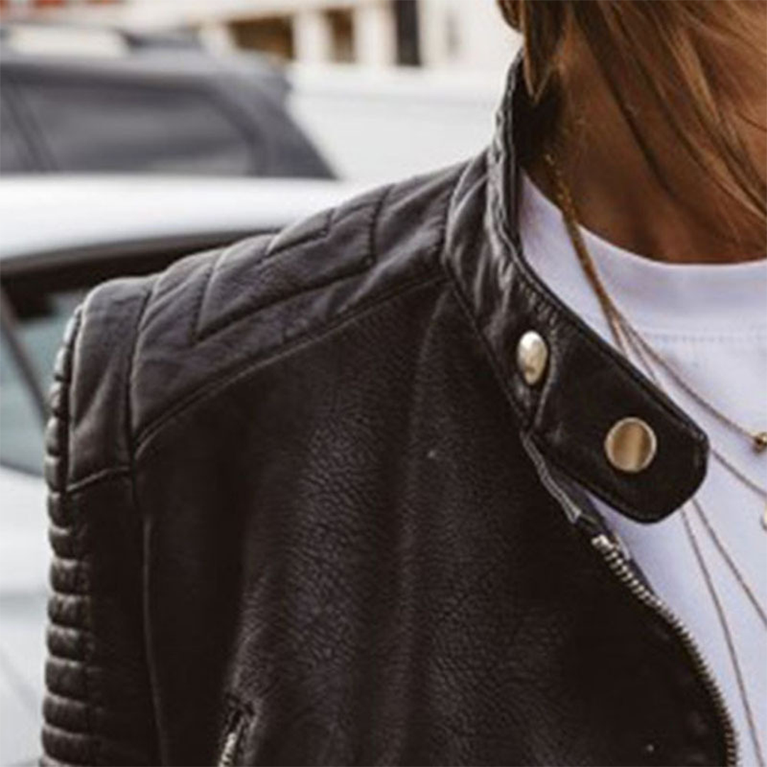 Cazadora Biker de Cuero Mujer Manga Acolchada
